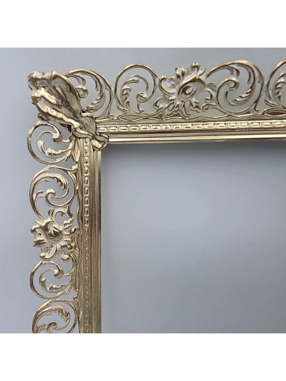 Ornate Gold Tone Metal Picture Frame Detailed Floral Filigree 8x10 White Wash 14